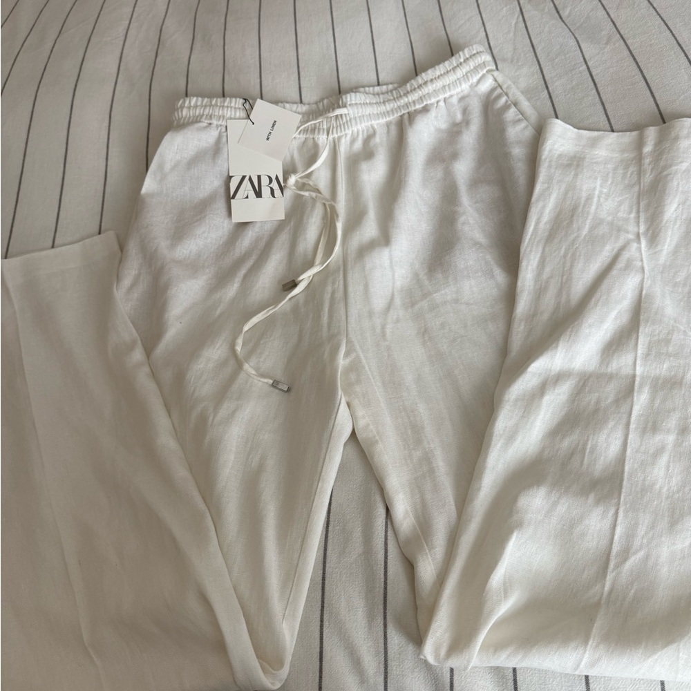 Zara linen blend jogger in off white SZ L NWT